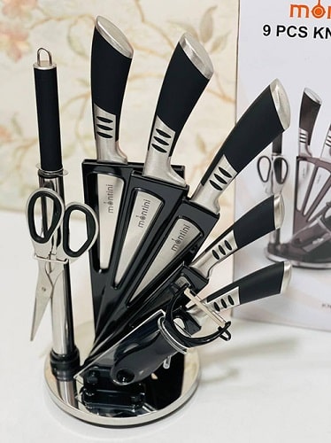 سرویس هفت پارچه چاقو و قیچی و ساطور با پایه گردان مخصوص اشپزخانه MTC